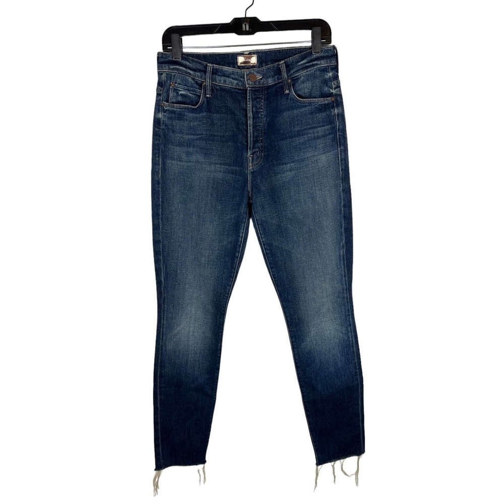 Mother Denim Stunner Fray Skinny Jeans Size 28 Button Fly High Rise Dark Wash
